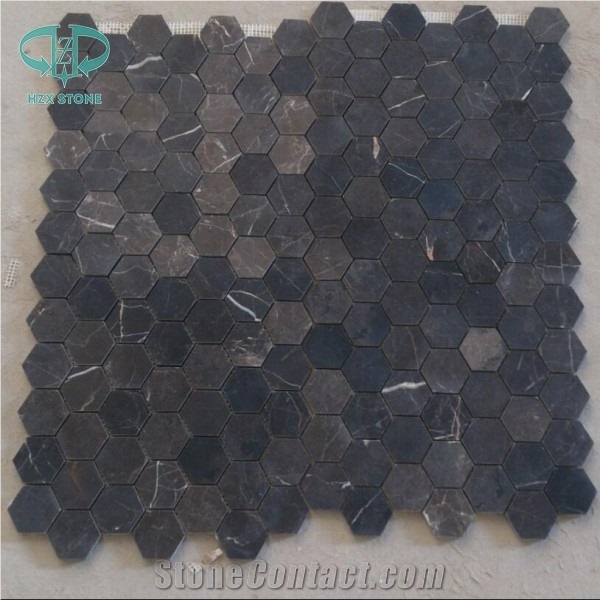 Chinese Dark Emperador Mosaic, Antique Brown Mosaic,Honed Hexagon Mosaic, Stone Mosaic for Floor and Wall
