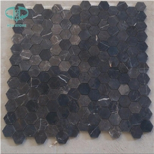 Chinese Dark Emperador Mosaic, Antique Brown Mosaic,Honed Hexagon Mosaic, Stone Mosaic for Floor and Wall
