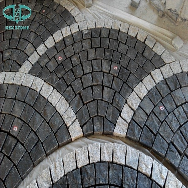 Chinese Zp Black Basalt Fan Pattern Cobble Stone,Basalt Cobble Stone Cube Stone,Paving Sets for Country Yard,Road,Square,Patio,Garden,Driveway