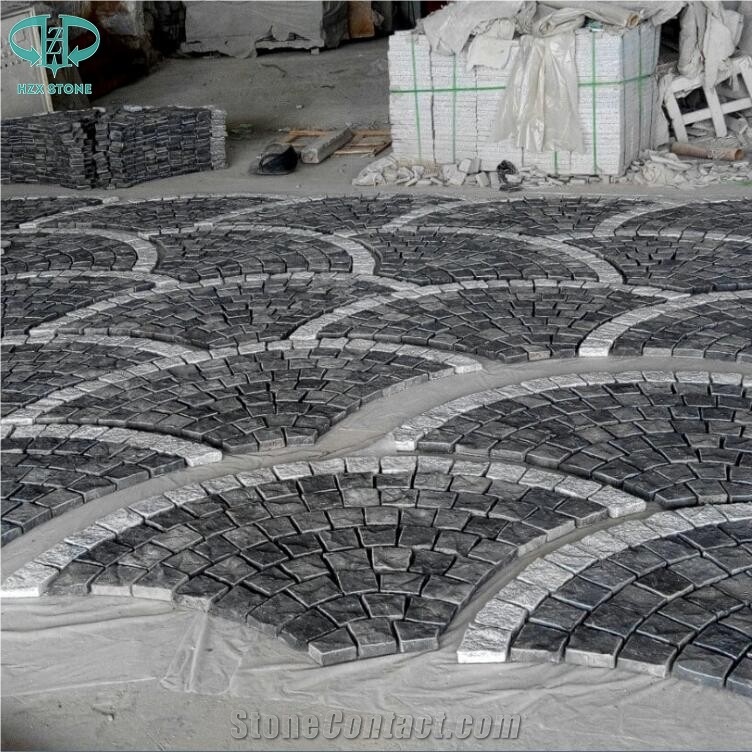Chinese Zp Black Basalt Fan Pattern Cobble Stone,Basalt Cobble Stone Cube Stone,Paving Sets for Country Yard,Road,Square,Patio,Garden,Driveway