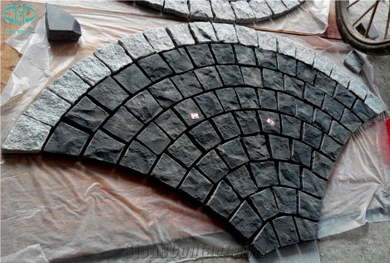 Chinese Zp Black Basalt Fan Pattern Cobble Stone,Basalt Cobble Stone Cube Stone,Paving Sets for Country Yard,Road,Square,Patio,Garden,Driveway