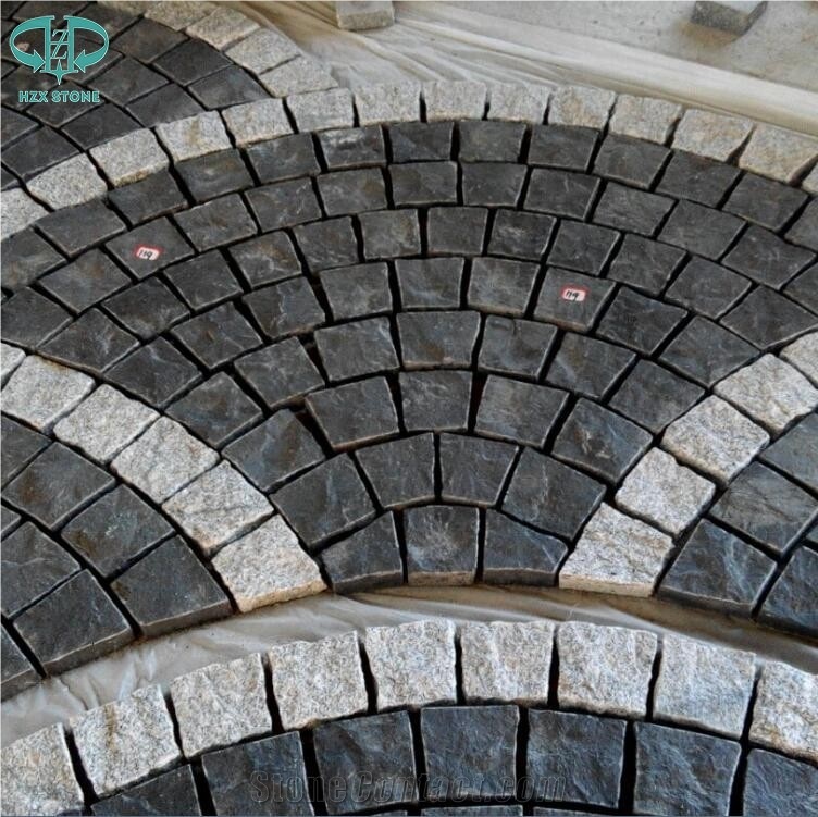 Chinese Zp Black Basalt Fan Pattern Cobble Stone,Basalt Cobble Stone Cube Stone,Paving Sets for Country Yard,Road,Square,Patio,Garden,Driveway