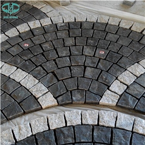 Chinese Zp Black Basalt Fan Pattern Cobble Stone,Basalt Cobble Stone Cube Stone,Paving Sets for Country Yard,Road,Square,Patio,Garden,Driveway