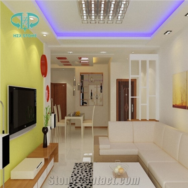 Crystal White Quartz Stone/Solid Surface Engineered Stone Tiles & Slabs for Hotel Kitchen Bathroom Decoration High Gloss and Hardness