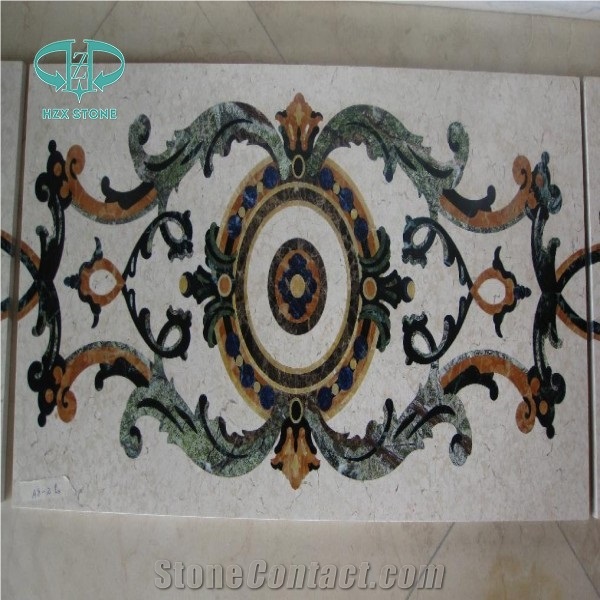 Floor Waterjet Medallions, Square Medallions, Marble Inlay Wall Tiles, Dark Emperador,Green Marble