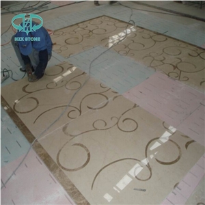 Flooring Pattern, Square Waterjet Medallion,Art Marble Flooring,Multicolor Mesh Mounted,Interior Decoration