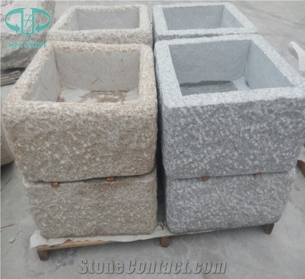 G682 Flower Pot,Rustic Yellow, G603 Light Grey Flower Pot Granite Garden Flower Pots,Exterior Decoration