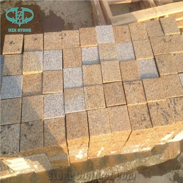 G682 Granite,Misty Rusty Yellow, Giallo Rusty, Desert Gold,Giallo Fantasia,Giallo Ming, Giallo Rustic, Gold Leaf China, Golden Peach, Padang Amarillo Flames Bush Hammered Pineapple Pavers