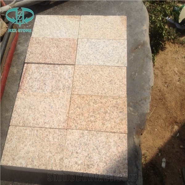 G682 Granite,Misty Rusty Yellow, Giallo Rusty, Desert Gold,Giallo Fantasia,Giallo Ming, Giallo Rustic, Gold Leaf China, Golden Peach, Padang Amarillo Flames Bush Hammered Pineapple Pavers