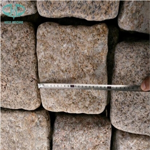 G682 Granite Tumbled Cubestone, Rusty Yellow,Sunset Gold, Garden Cobble Stone,Yellow Paving Stone,Granite Walkway Pavers,Cobble Stone,Exterior Cube Stone,Floor Covering, Chinese Yellow Paving Stone