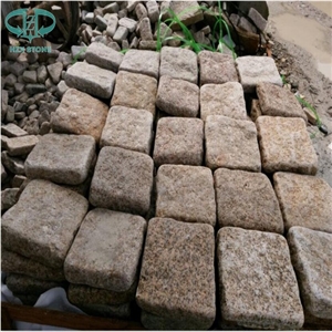 G682 Granite Tumbled Cubestone, Rusty Yellow,Sunset Gold, Garden Cobble Stone,Yellow Paving Stone,Granite Walkway Pavers,Cobble Stone,Exterior Cube Stone,Floor Covering, Chinese Yellow Paving Stone
