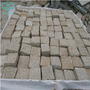 G682 Granite Tumbled Cubestone, Rusty Yellow,Sunset Gold, Garden Cobble Stone,Yellow Paving Stone,Granite Walkway Pavers,Cobble Stone,Exterior Cube Stone,Floor Covering, Chinese Yellow Paving Stone