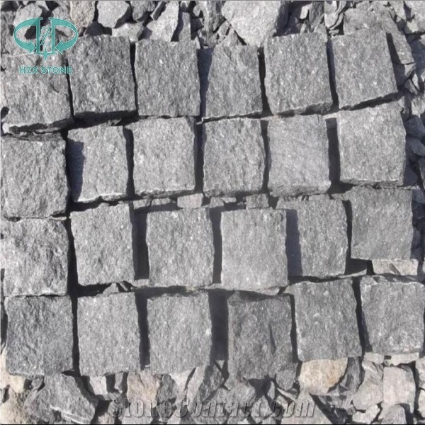 G684 Basalt Split Cobble Stone, Black Basalt Cube Stone, Ash Black Paving Sets,Black Pearl Floor Covring, Dark Grey Walkway Paver