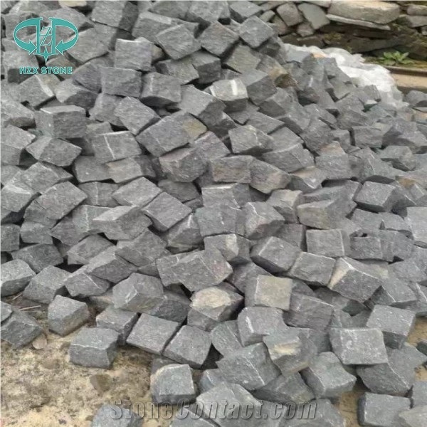 G684 Black Pearl Fuding Black Crystal Black Basalt Cobble Stone Pavers