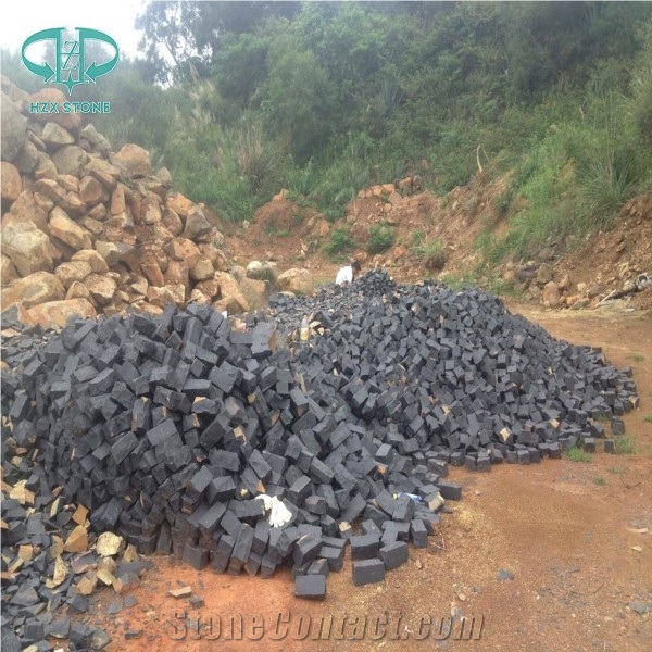 G684 Black Pearl Fuding Black Crystal Black Basalt Cobble Stone Pavers