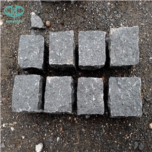G684 China Black Basalt Black Galaxy Black Pearl Fuding Black Tumbled Natural Flame Cube Paver Pattern Cubestone