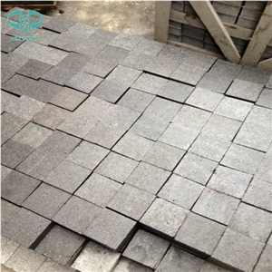G684 China Black Basalt Black Galaxy Black Pearl Fuding Black Tumbled Natural Flame Cube Paver Pattern Cubestone