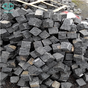 G684 China Black Basalt Black Galaxy Black Pearl Fuding Black Tumbled Natural Flame Cube Paver Pattern Cubestone