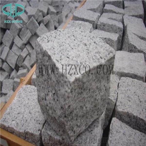 Granite Cobble Stone, Granite Light Grey Cube Stone, G603 Paving Setts, Tumbled Cobble Stone 10x20x2/3cm for Walkway/Driveway/Courtyart Paving