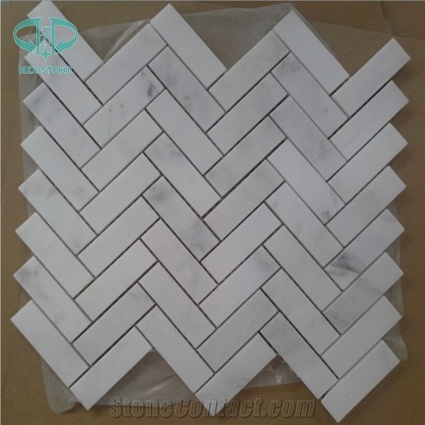 Herring-Bone Mosaic Tile,Oriental White Mosaic, Wall Mosaic, Statuary White Tile