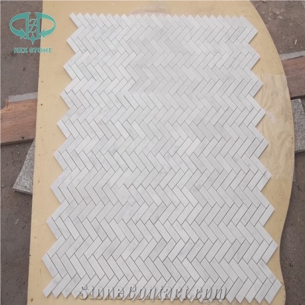 Herring-Bone Mosaic Tile,Oriental White Mosaic, Wall Mosaic, Statuary White Tile