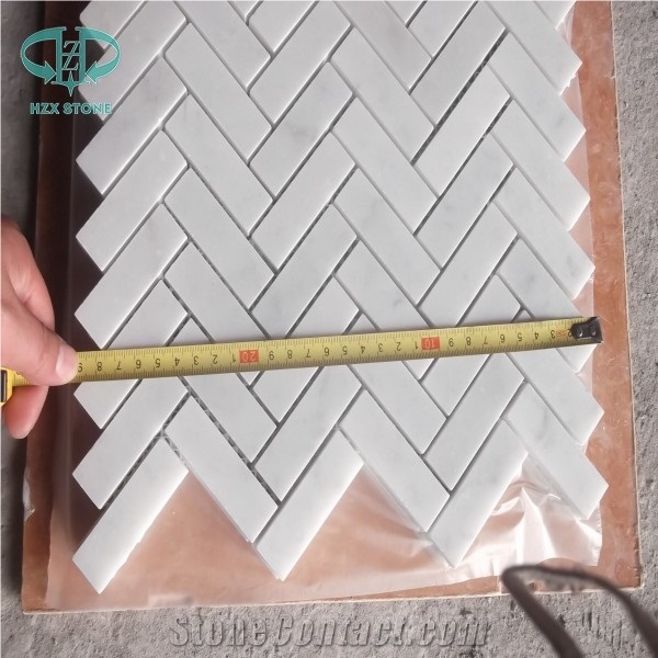 Herring-Bone Mosaic Tile,Oriental White Mosaic, Wall Mosaic, Statuary White Tile