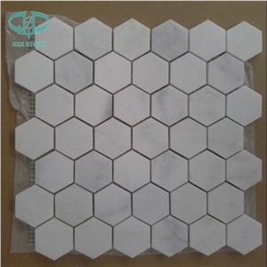 Hexagon Mosaic Tile, White Marble Wall Mosaic, Oriental White Mosaic Pattern