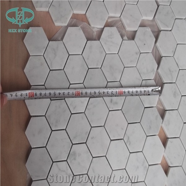 Hexagon Mosaic Tile, White Marble Wall Mosaic, Oriental White Mosaic Pattern