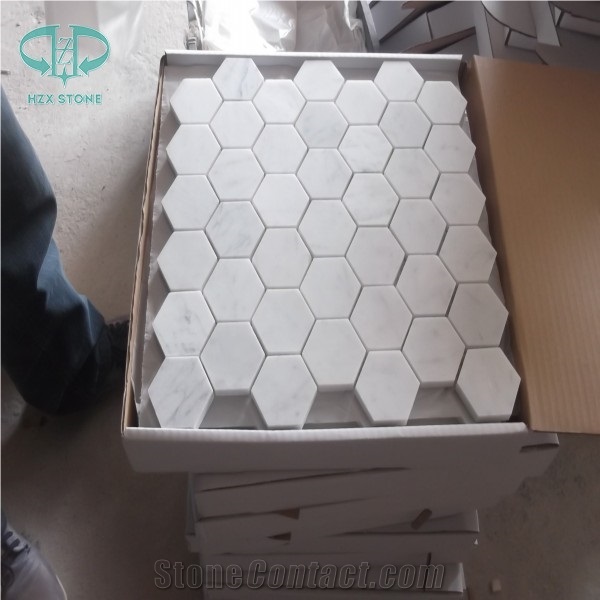 Hexagon Mosaic Tile, White Marble Wall Mosaic, Oriental White Mosaic Pattern