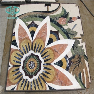 Marble Mosaic Art for Floor, Mosaic Stone Medallion, Bianco Carrrara and Emperador Dark Marble Medallion