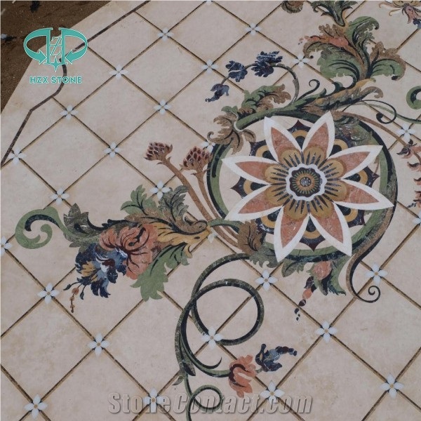 Marble Mosaic Art for Floor, Mosaic Stone Medallion, Bianco Carrrara and Emperador Dark Marble Medallion