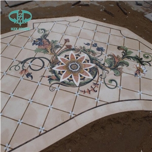 Marble Mosaic Art for Floor, Mosaic Stone Medallion, Bianco Carrrara and Emperador Dark Marble Medallion