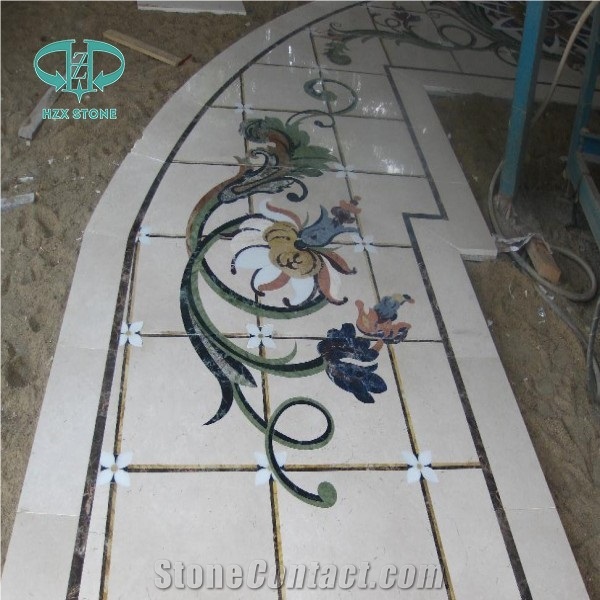 Marble Mosaic Art for Floor, Mosaic Stone Medallion, Bianco Carrrara and Emperador Dark Marble Medallion