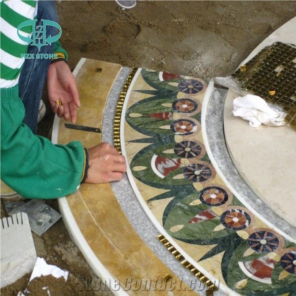 Marble Mosaic Art for Floor, Mosaic Stone Medallion, Bianco Carrrara and Emperador Dark Marble Medallion