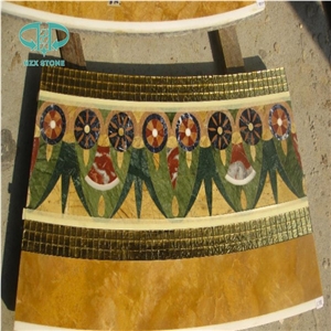 Marble Mosaic Art for Floor, Mosaic Stone Medallion, Bianco Carrrara and Emperador Dark Marble Medallion