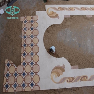 Marble Natural Stone Waterjet Medallion, Waterjet Medallion Artistic Inset Marble Inlay Panel