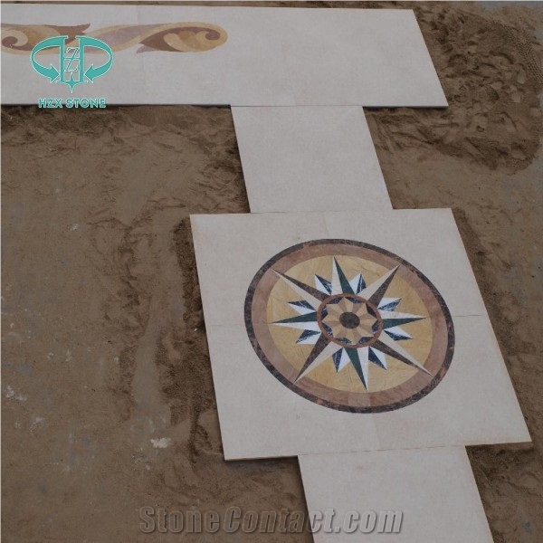Marble Natural Stone Waterjet Medallion, Waterjet Medallion Artistic Inset Marble Inlay Panel