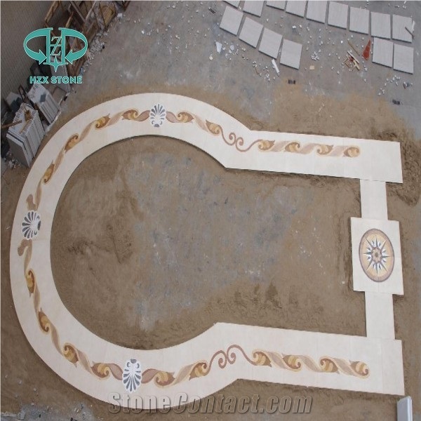 Marble Natural Stone Waterjet Medallion, Waterjet Medallion Artistic Inset Marble Inlay Panel