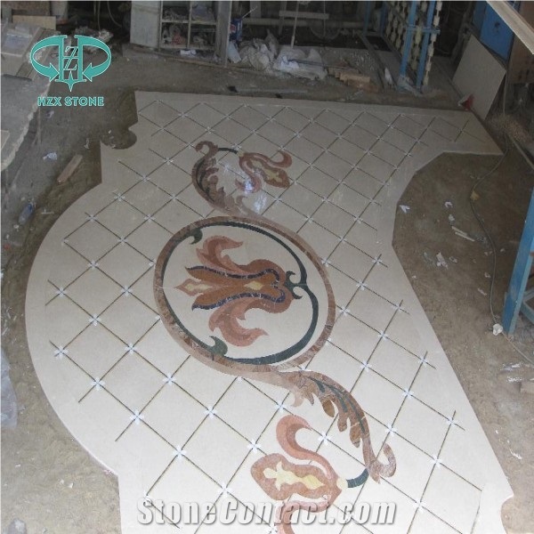 Marble Natural Stone Waterjet Medallion, Waterjet Medallion Artistic Inset Marble Inlay Panel