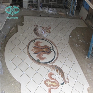 Marble Natural Stone Waterjet Medallion, Waterjet Medallion Artistic Inset Marble Inlay Panel