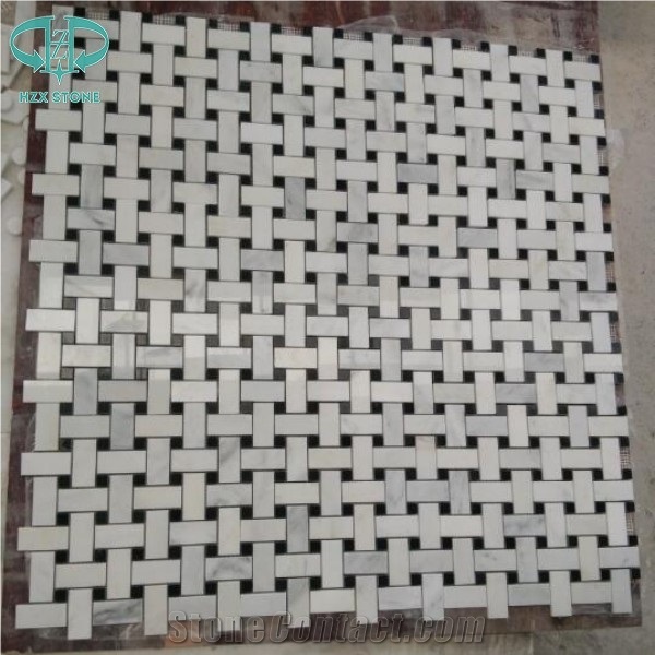 Mosaic,Carrara White Marble Mosaic Tiles on Mesh, White Mosaic, Wall Mosaic, Floor Mosaic, Interior Decoration, Customized Mosaic Tile, Mosaic Tile for Bathroom