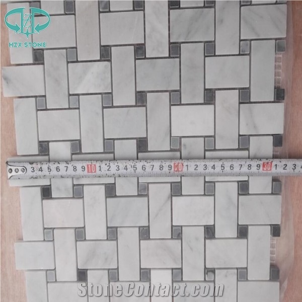 Mosaic,Carrara White Marble Mosaic Tiles on Mesh, White Mosaic, Wall Mosaic, Floor Mosaic, Interior Decoration, Customized Mosaic Tile, Mosaic Tile for Bathroom