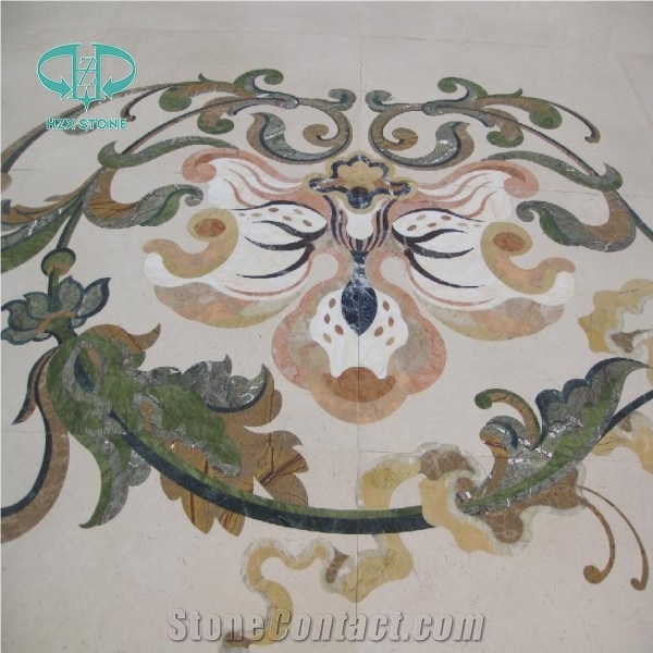 Multicolor Marble Waterjet Medallion, Hotel Medallion/Carpet Medallion/Square Medallion