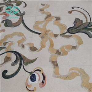 Multicolor Marble Waterjet Medallion, Hotel Medallion/Carpet Medallion/Square Medallion