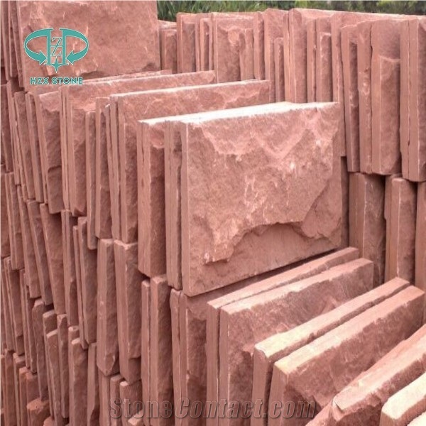 Mushroom Wall Tiles, Natural Split Red Sandstone Mushroomed Cladding, Mushroom Wall