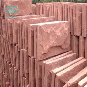 Mushroom Wall Tiles, Natural Split Red Sandstone Mushroomed Cladding, Mushroom Wall