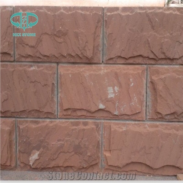 Mushroom Wall Tiles, Natural Split Red Sandstone Mushroomed Cladding, Mushroom Wall