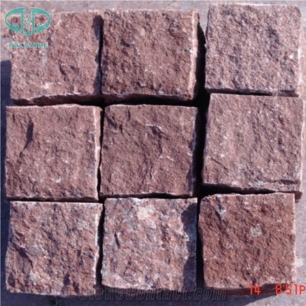 Porphyr Red Cubestone, Red Granite Parking Stone,China Red Paving Stone,Cobble Stone,Landscaping Stone,Garden Stepping Pavers Stone,Paving Stone, Exterior Pattern Stone for Driveway,Walkway
