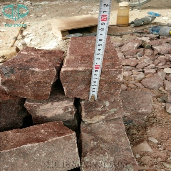 Porphyr Red Cubestone, Red Granite Parking Stone,China Red Paving Stone,Cobble Stone,Landscaping Stone,Garden Stepping Pavers Stone,Paving Stone, Exterior Pattern Stone for Driveway,Walkway