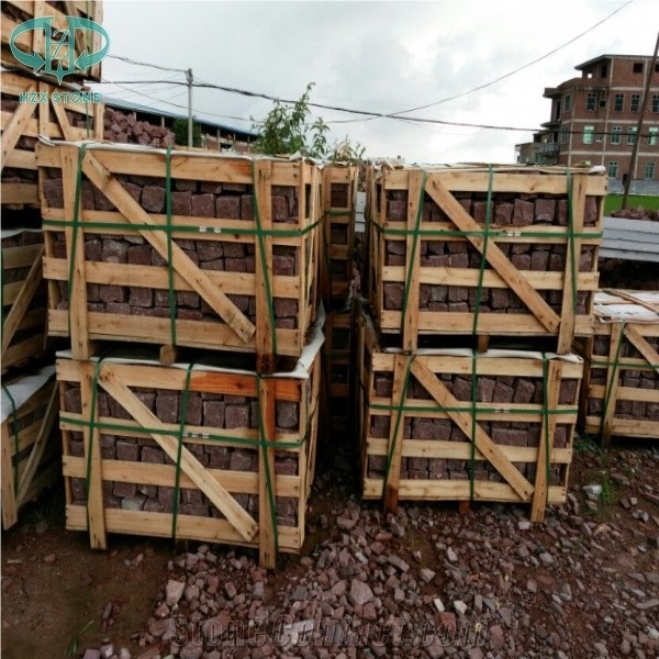 Porphyr Red Cubestone, Red Granite Parking Stone,China Red Paving Stone,Cobble Stone,Landscaping Stone,Garden Stepping Pavers Stone,Paving Stone, Exterior Pattern Stone for Driveway,Walkway